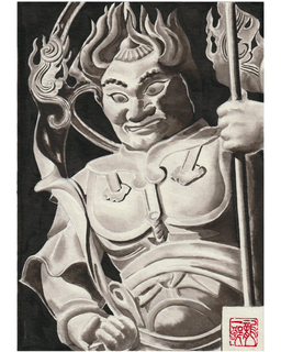 欅一杢彫り「風神雷神像（ふうじんらいじんぞう）」一対 - 三宝堂